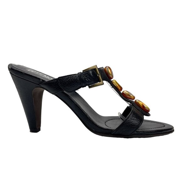 BROWNS Bravo Sultan Y2K Black Leather Jewels T-Strap Sandals Size 7M - Picture 5 of 9